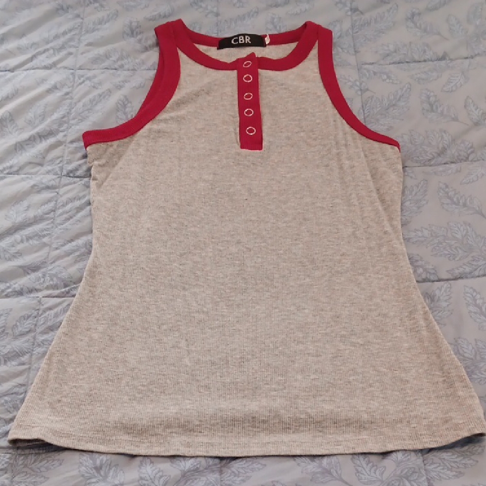 CBR Heather Gray Tank Top with Red Trim Size S